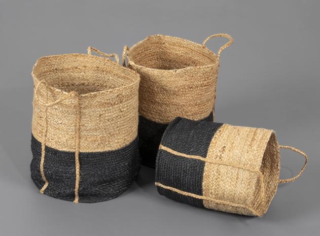 Product photograph of Beckenham Natural Jute Block Colour Round Basket With Handles - Set Of 3 from Choice Furniture Superstore.