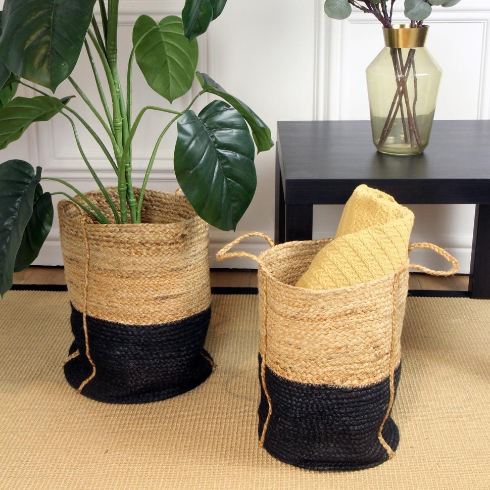 Product photograph of Beckenham Natural Jute Block Colour Round Basket With Handles - Set Of 3 from Choice Furniture Superstore.