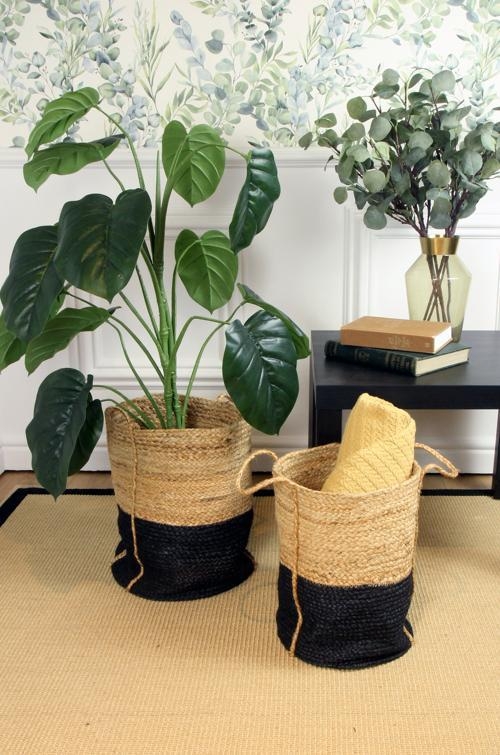 Product photograph of Beckenham Natural Jute Block Colour Round Basket With Handles - Set Of 3 from Choice Furniture Superstore.