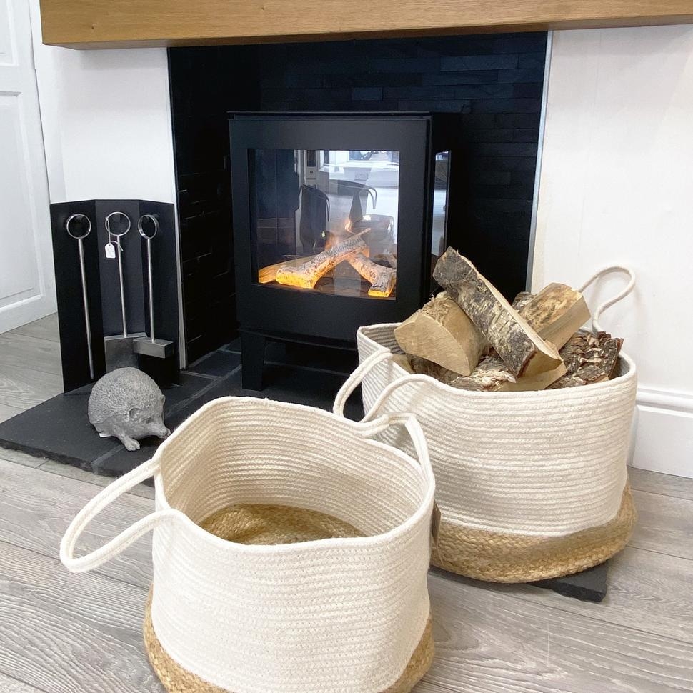 Product photograph of Beddington Cream Jute Cotton Basket With Handles - Set Of 4 from Choice Furniture Superstore.