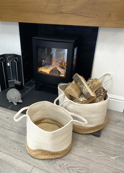 Product photograph of Beddington Cream Jute Cotton Basket With Handles - Set Of 4 from Choice Furniture Superstore.