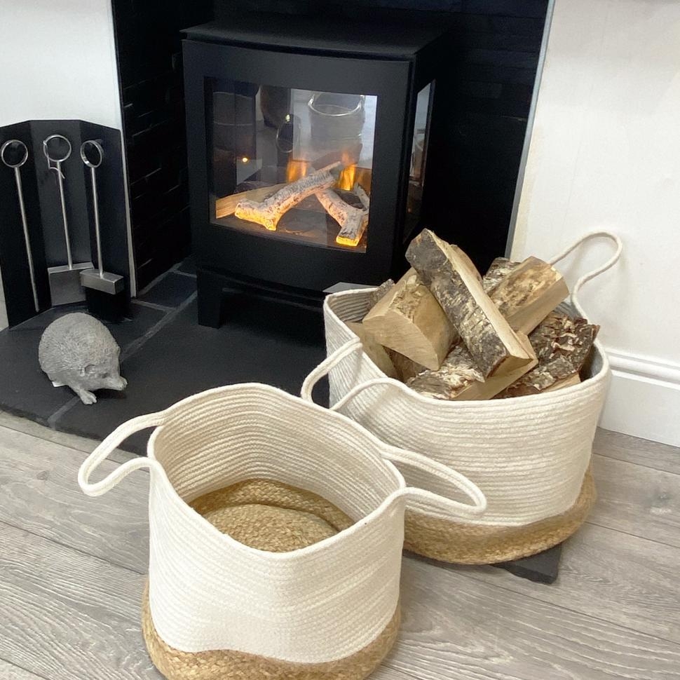 Product photograph of Beddington Cream Jute Cotton Basket With Handles - Set Of 4 from Choice Furniture Superstore.