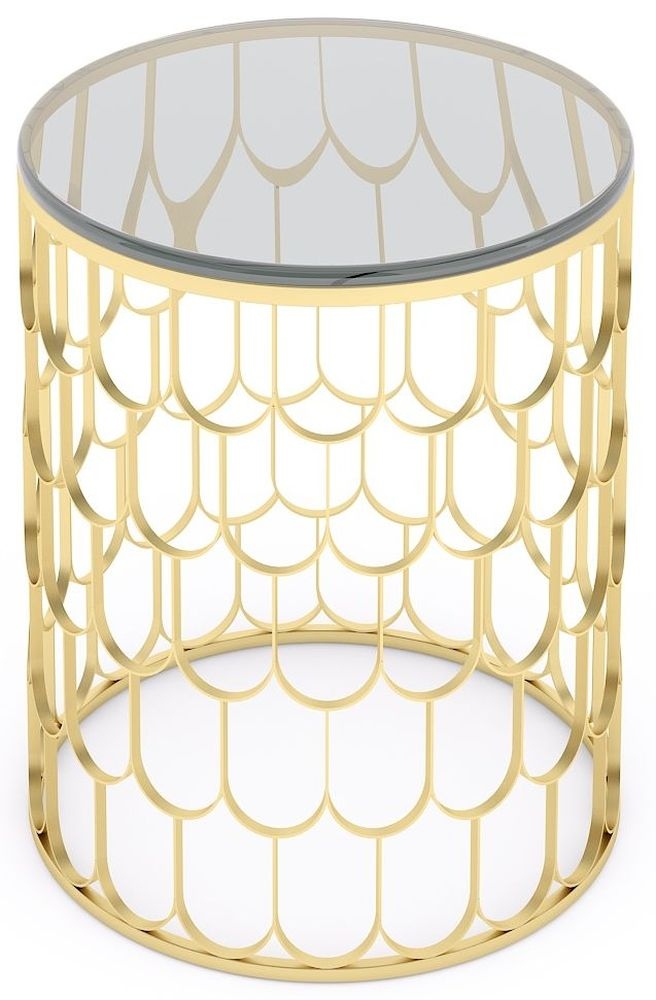 Product photograph of Belair Glass And Gold Round Side Table from Choice Furniture Superstore.