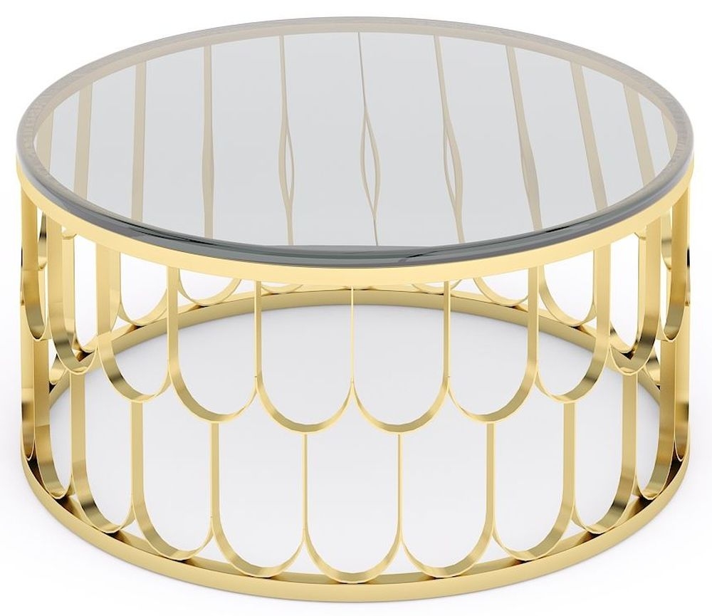 Product photograph of Belair Glass And Gold Round Coffee Table from Choice Furniture Superstore.