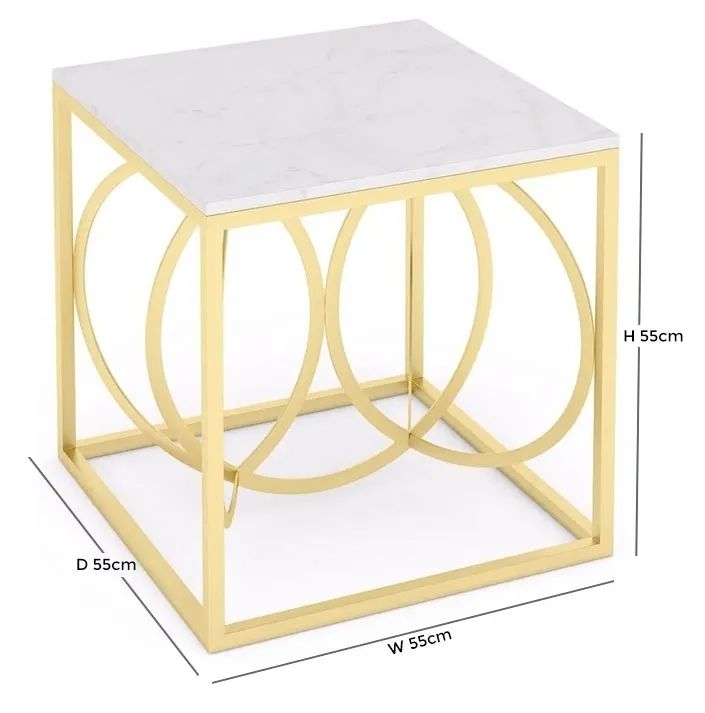 Product photograph of Olympia White Marble Top And Gold Square Side Table from Choice Furniture Superstore.
