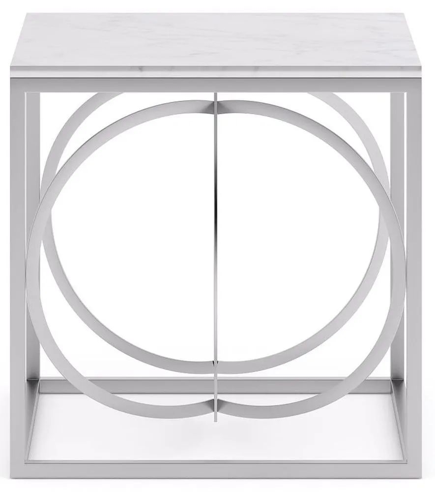 Product photograph of Olympia White Marble Top And Silver Square Side Table from Choice Furniture Superstore.