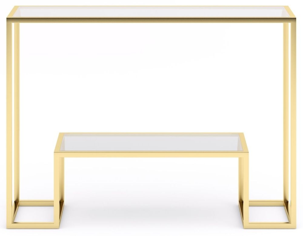 Product photograph of Clearance - Knightsbridge Glass And Gold Console Table from Choice Furniture Superstore.