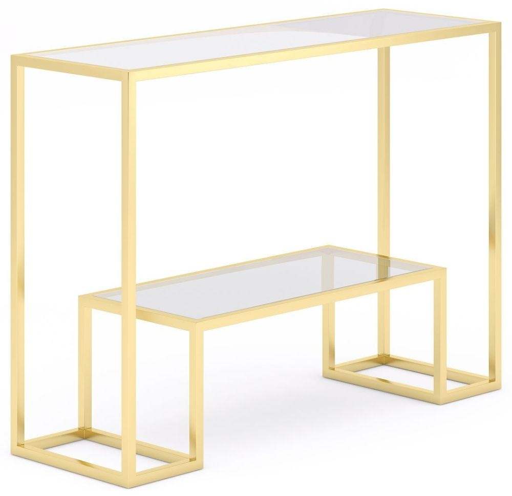 Product photograph of Clearance - Knightsbridge Glass And Gold Console Table from Choice Furniture Superstore.