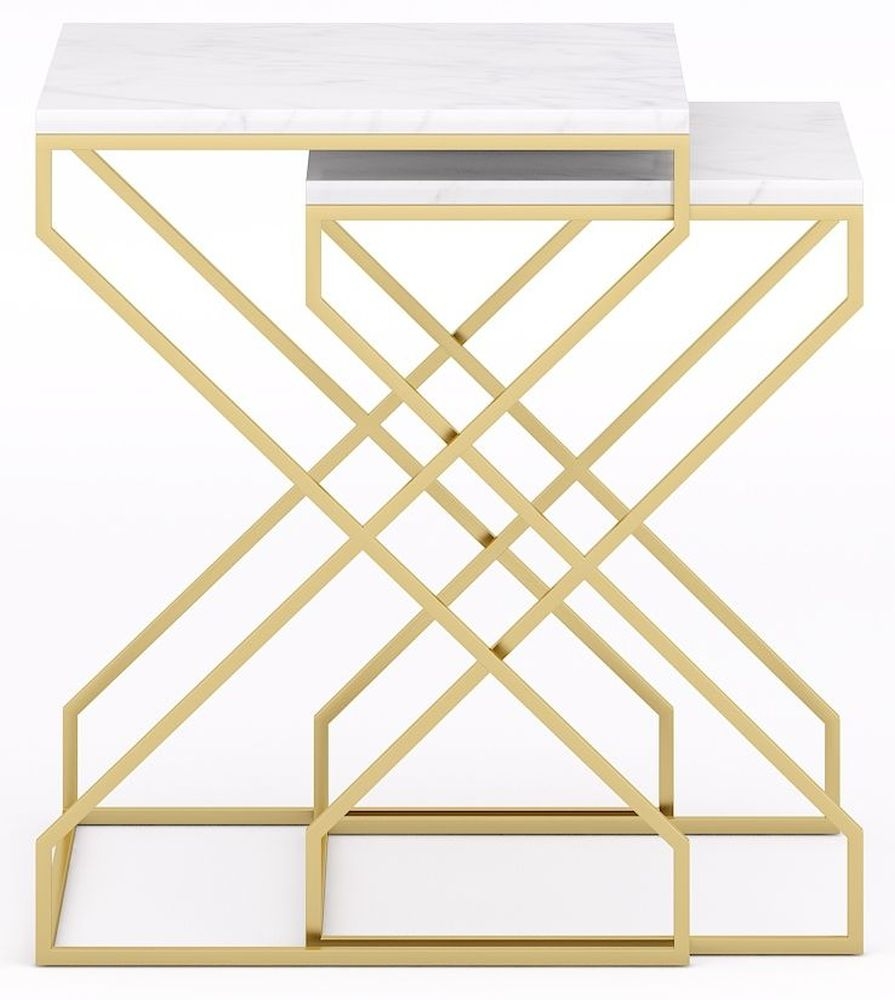 Product photograph of Scala White Marble Top And Gold Nest Of 2 Tables from Choice Furniture Superstore.