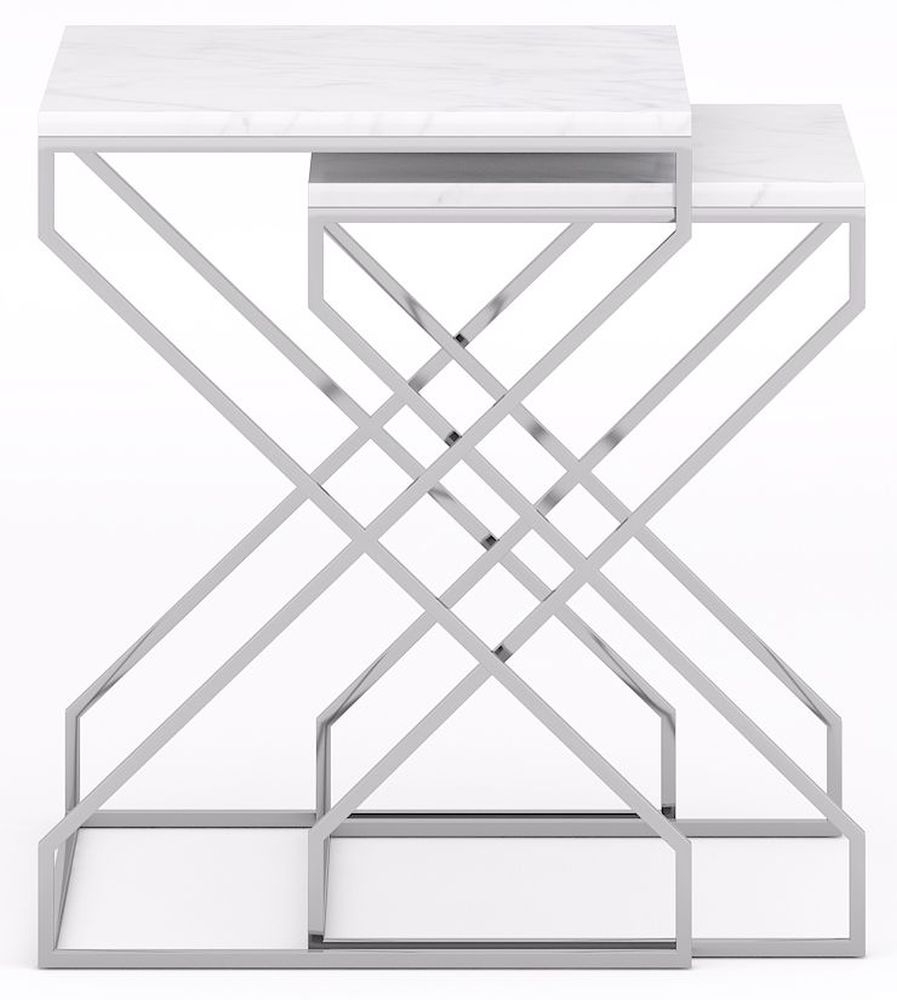 Product photograph of Scala White Marble Top And Chrome Nest Of 2 Tables from Choice Furniture Superstore.