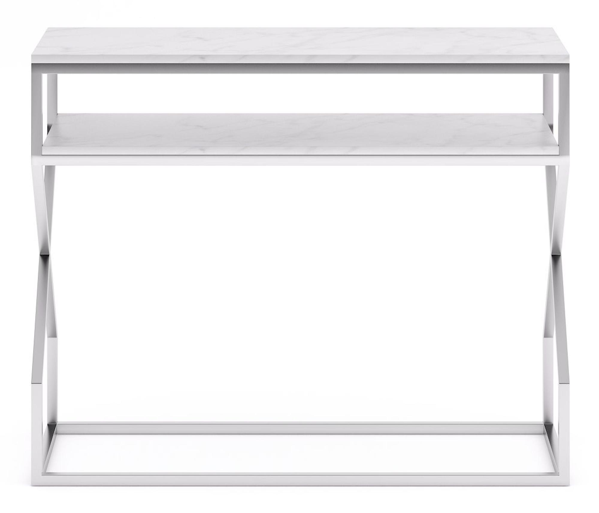 Product photograph of Clearance - Scala White Marble Top And Chrome Console Table With Middle Shelf from Choice Furniture Superstore.