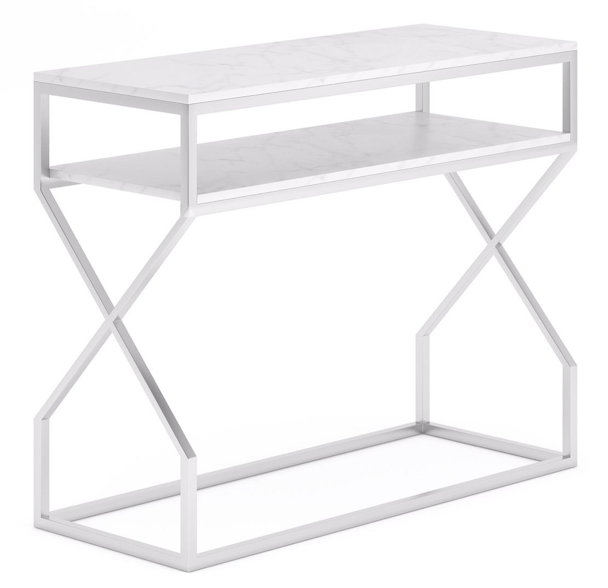 Product photograph of Clearance - Scala White Marble Top And Chrome Console Table With Middle Shelf from Choice Furniture Superstore.