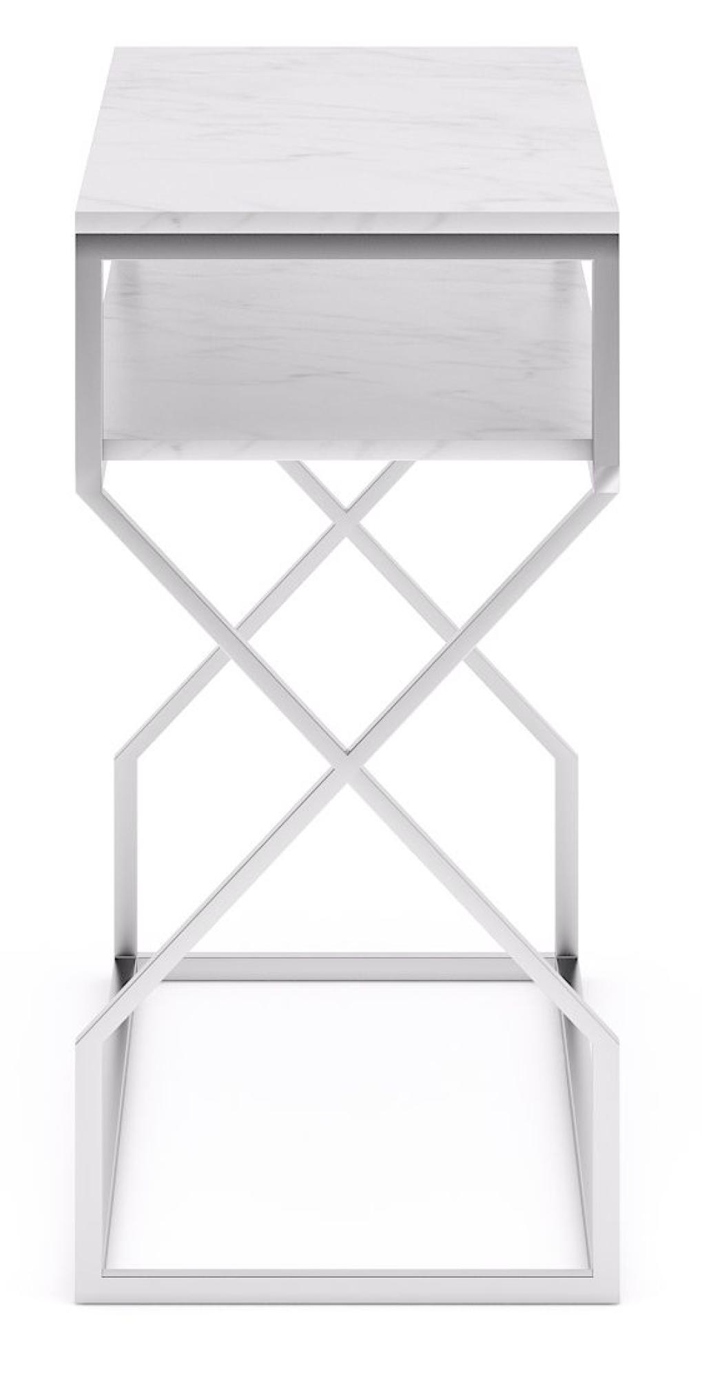 Product photograph of Clearance - Scala White Marble Top And Chrome Console Table With Middle Shelf from Choice Furniture Superstore.