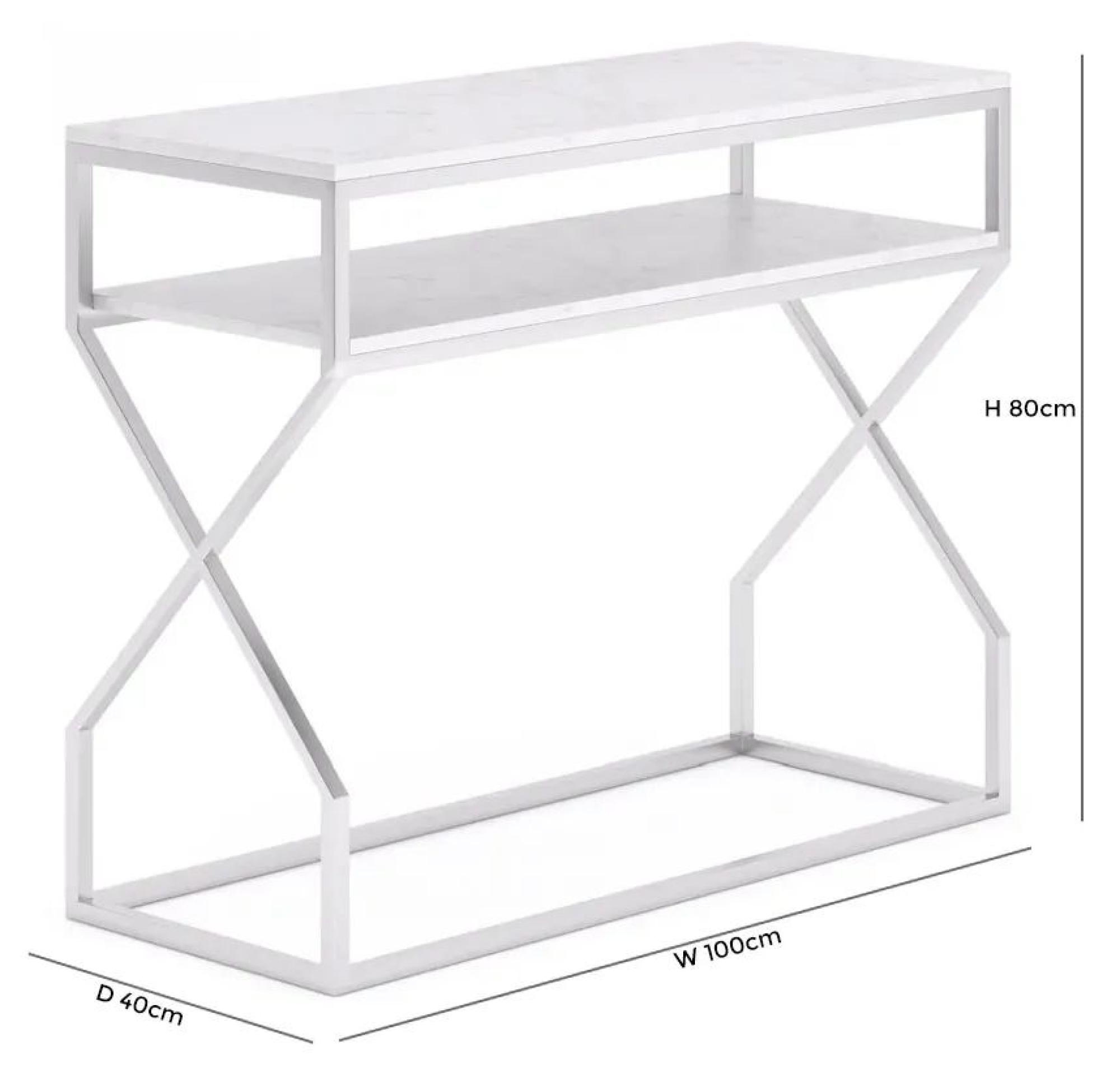 Product photograph of Clearance - Scala White Marble Top And Chrome Console Table With Middle Shelf from Choice Furniture Superstore.