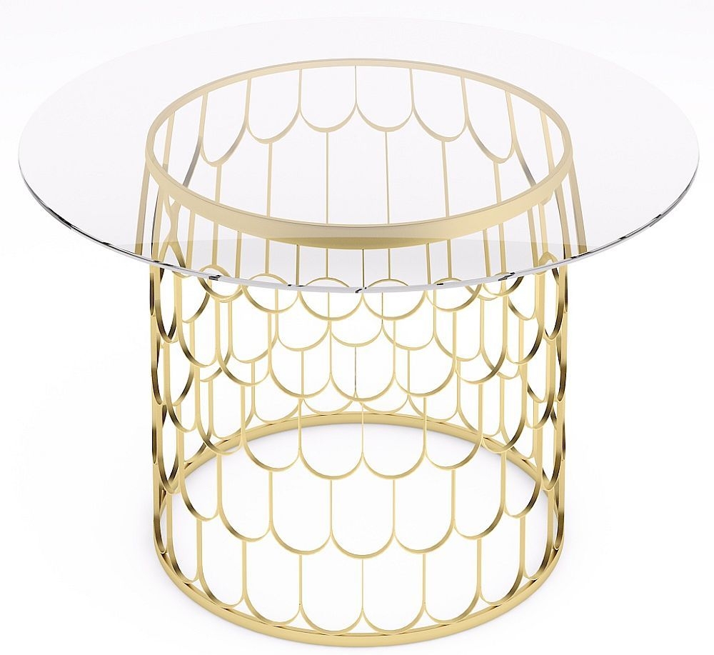 Product photograph of Belair Glass And Gold 120cm Round Dining Table from Choice Furniture Superstore.