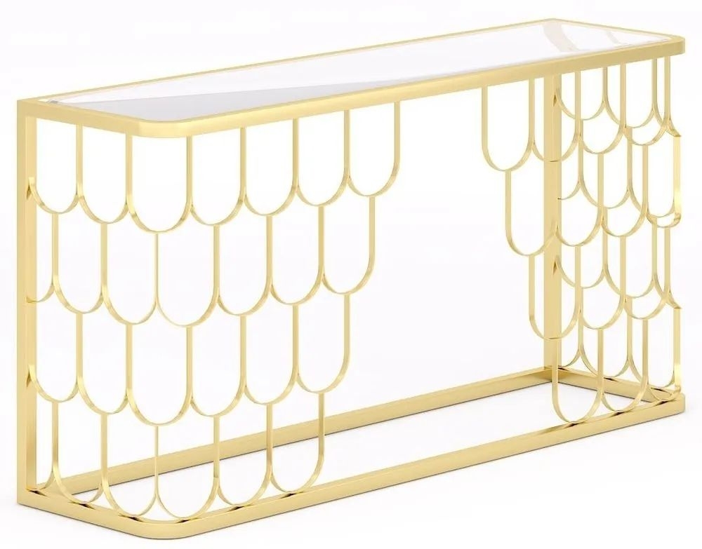 Product photograph of Belair Glass And Gold Console Table from Choice Furniture Superstore.