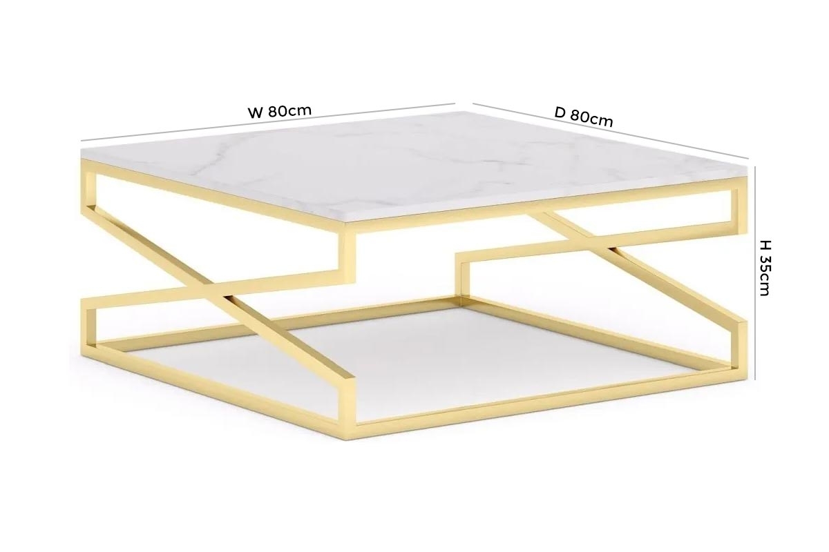 Product photograph of Scala White Marble Top And Gold Square Coffee Table from Choice Furniture Superstore.