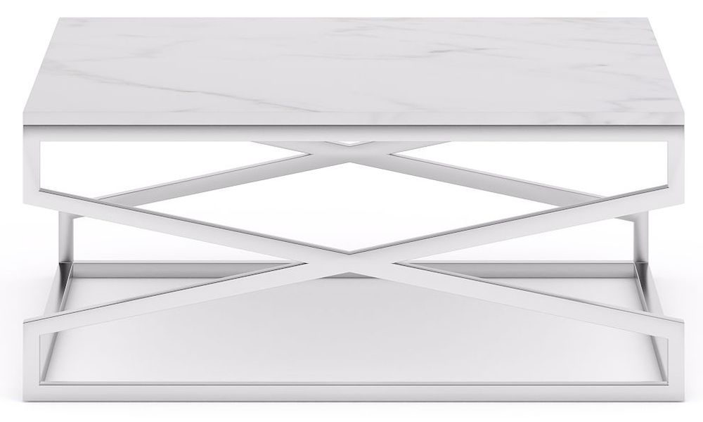 Product photograph of Scala White Marble Top And Chrome Square Coffee Table from Choice Furniture Superstore.
