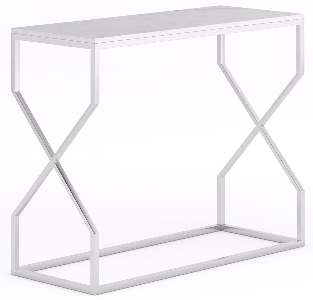 Product photograph of Scala White Marble Top And Chrome Console Table from Choice Furniture Superstore.