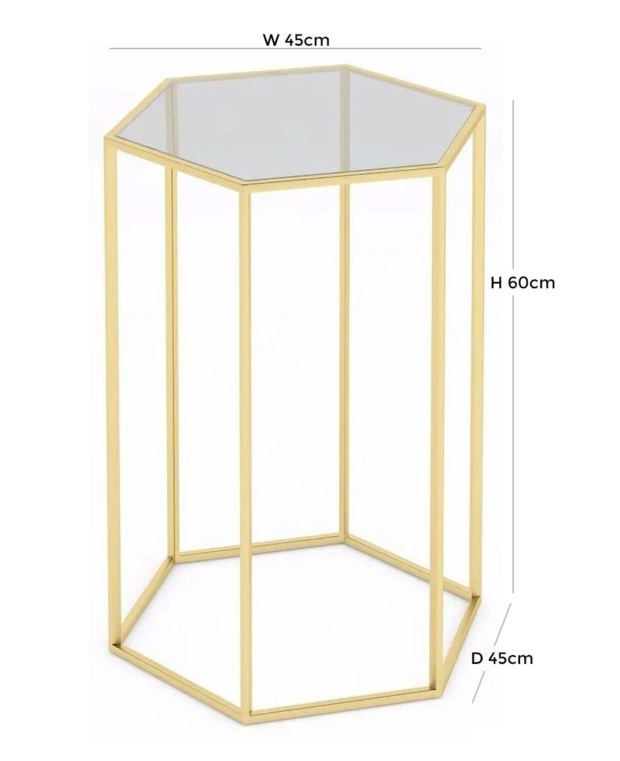 Product photograph of Ming Glass And Gold Hexagon Side Table from Choice Furniture Superstore.