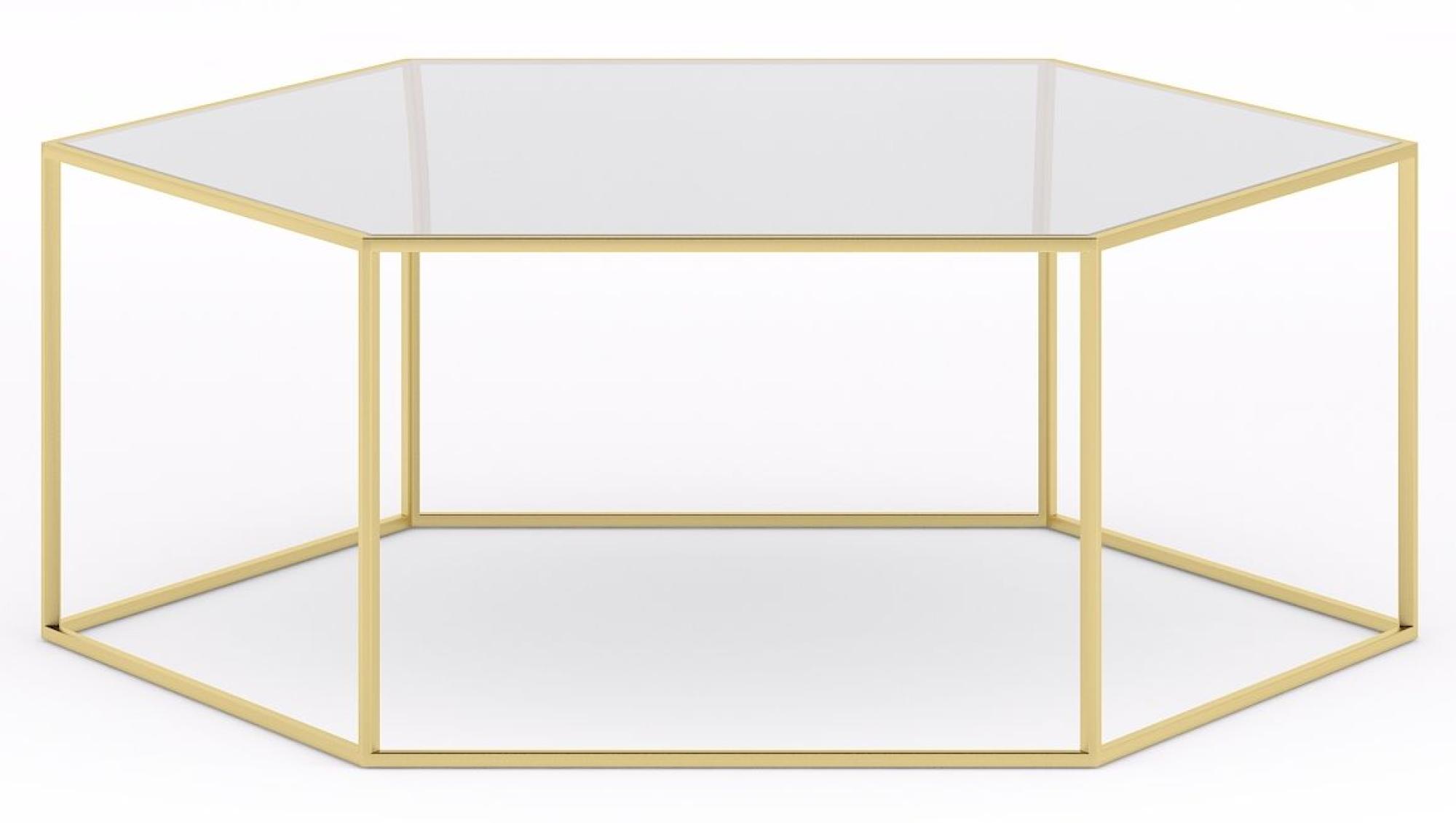 Product photograph of Clearance - Ming Glass And Gold Hexagon Coffee Table from Choice Furniture Superstore.