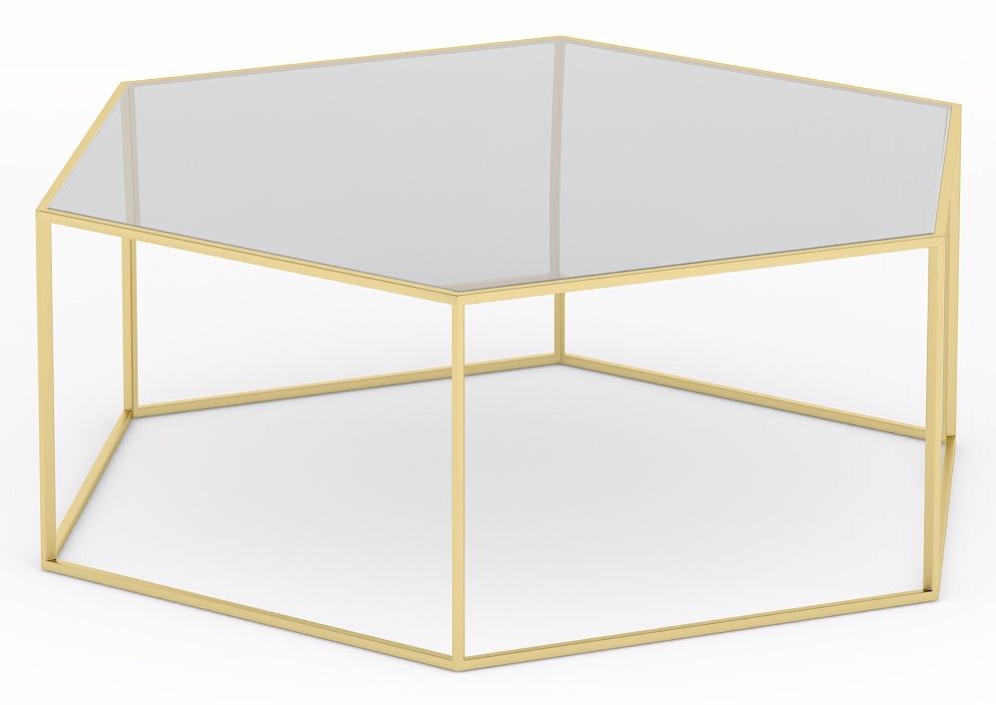 Product photograph of Clearance - Ming Glass And Gold Hexagon Coffee Table from Choice Furniture Superstore.