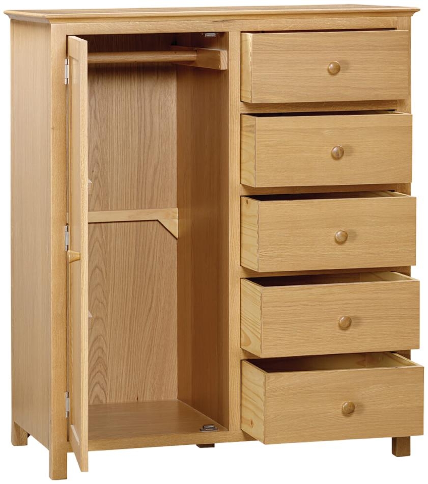 Product photograph of Arlington Oak 1 Door 5 Drawer Combination Wardrobe from Choice Furniture Superstore.