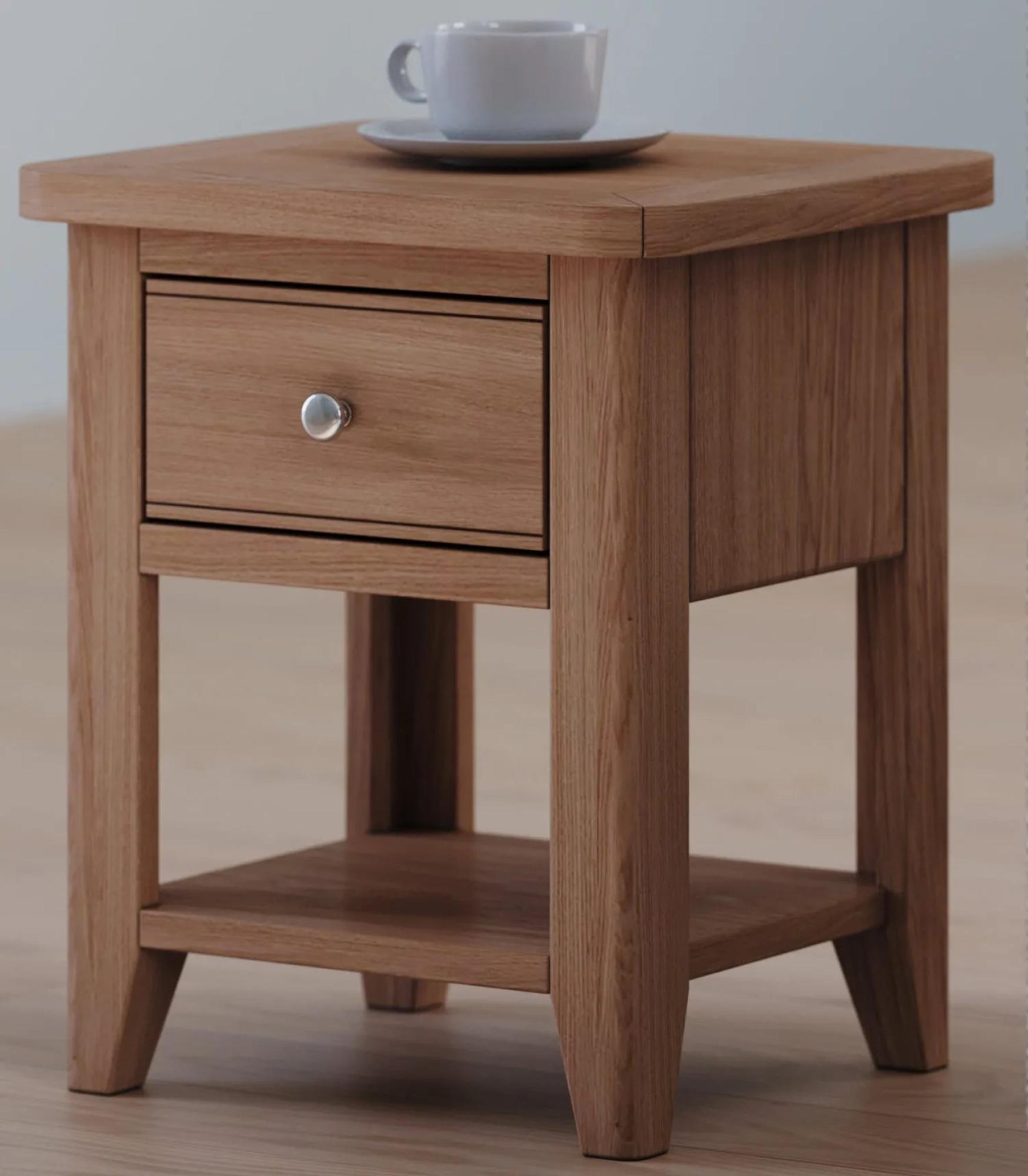 Product photograph of Arden Natual Oak Lamp Table 1 Drawer from Choice Furniture Superstore.