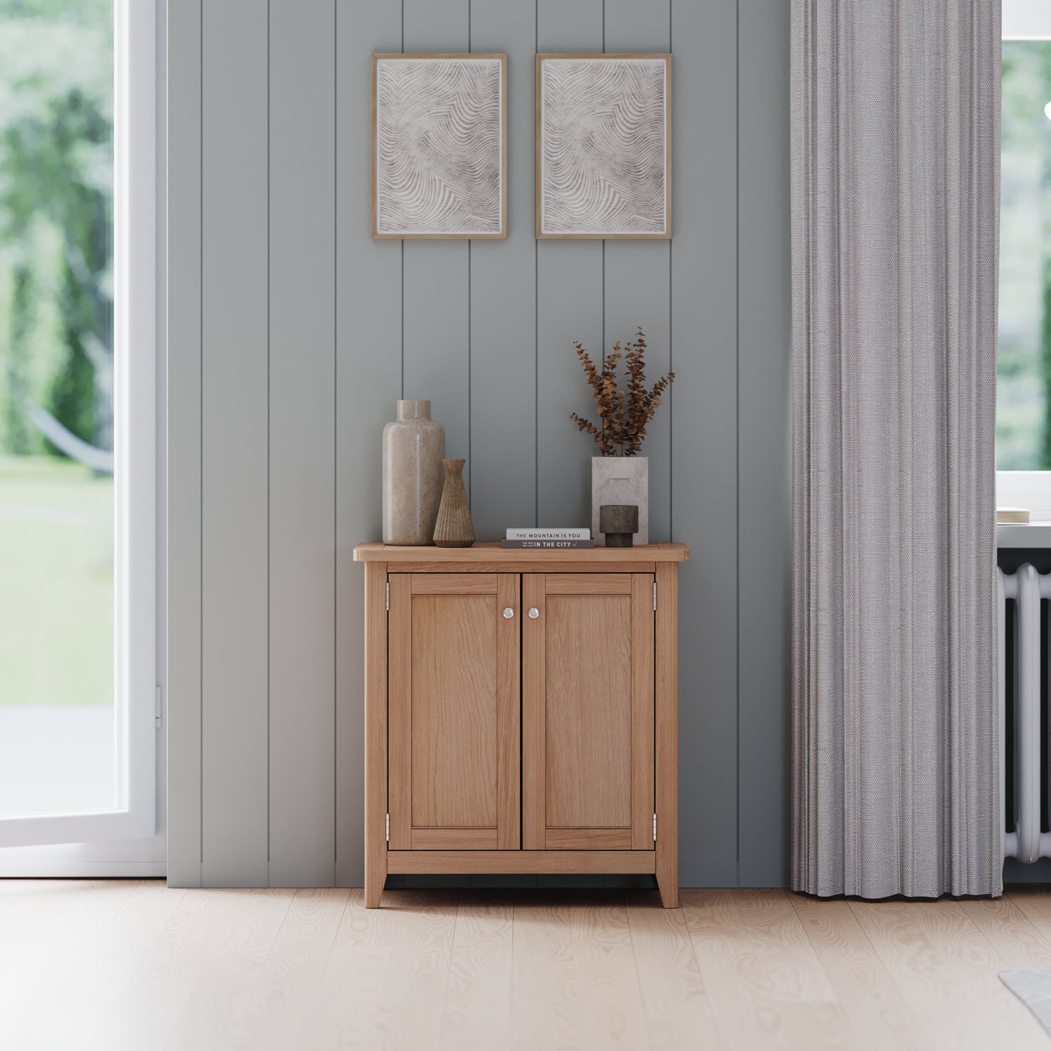 Product photograph of Arden Oak Compact Storage Cabinet - 2 Doors from Choice Furniture Superstore.
