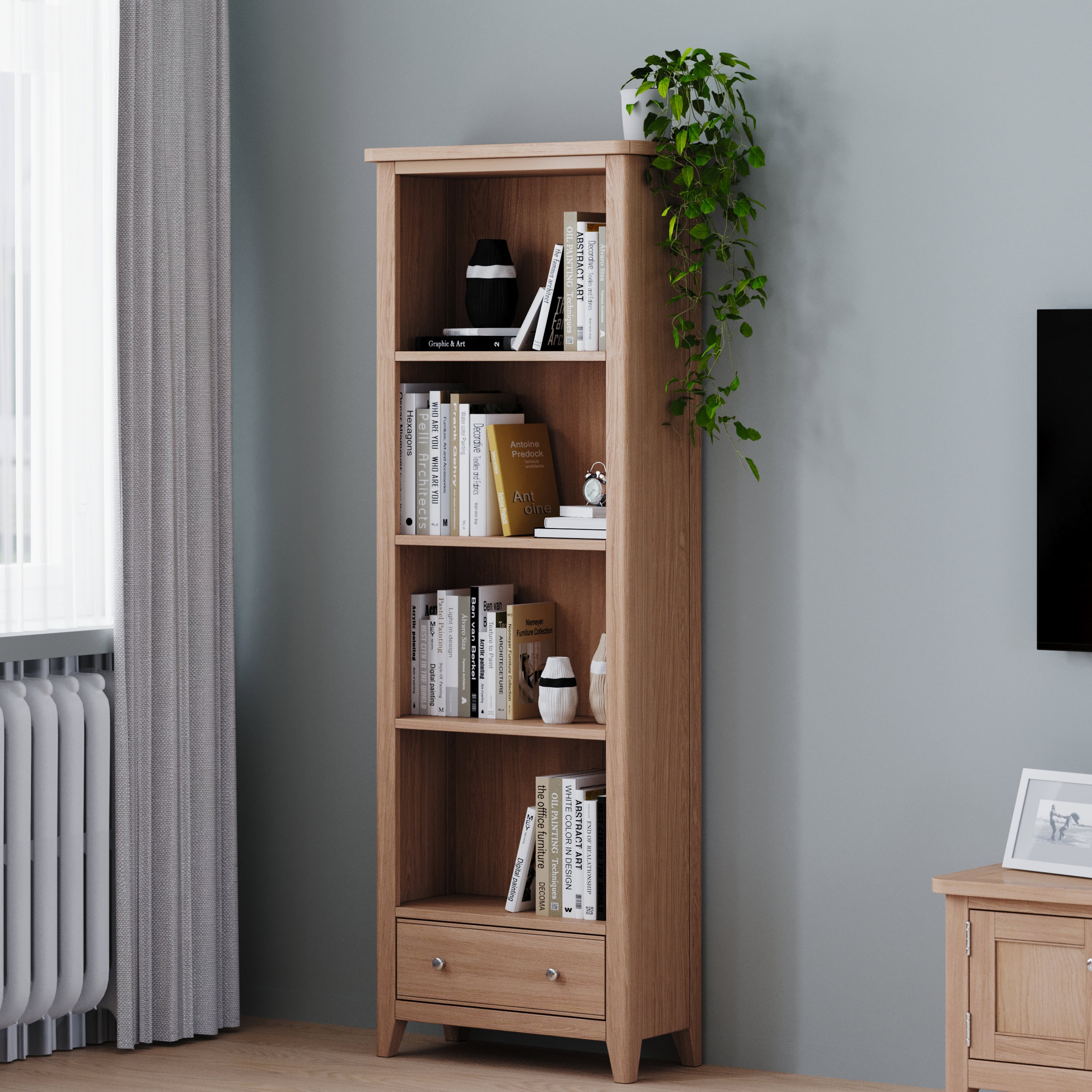 Product photograph of Arden Large Bookcase Tall Bookshelf With 1 Bottom Storage Drawer from Choice Furniture Superstore.