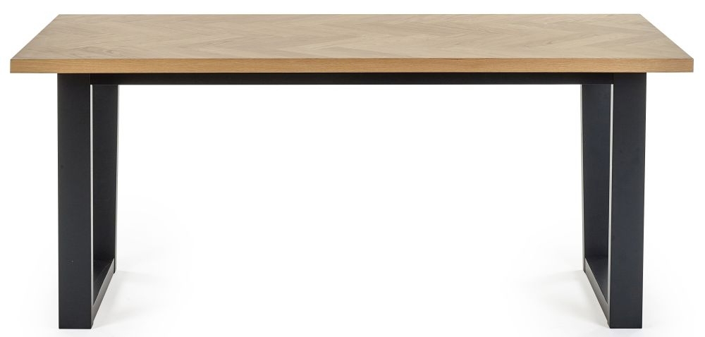 Product photograph of Hilton Herringbone Black And Oak Dining Table - 6 Seater from Choice Furniture Superstore.