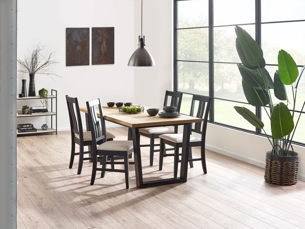 Product photograph of Hilton Herringbone Black And Oak Dining Table - 6 Seater from Choice Furniture Superstore.