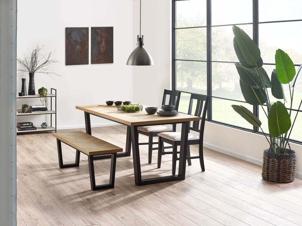 Product photograph of Hilton Black And Oak Herringbone Dining Set With 2 Chair And 1 Bench from Choice Furniture Superstore.