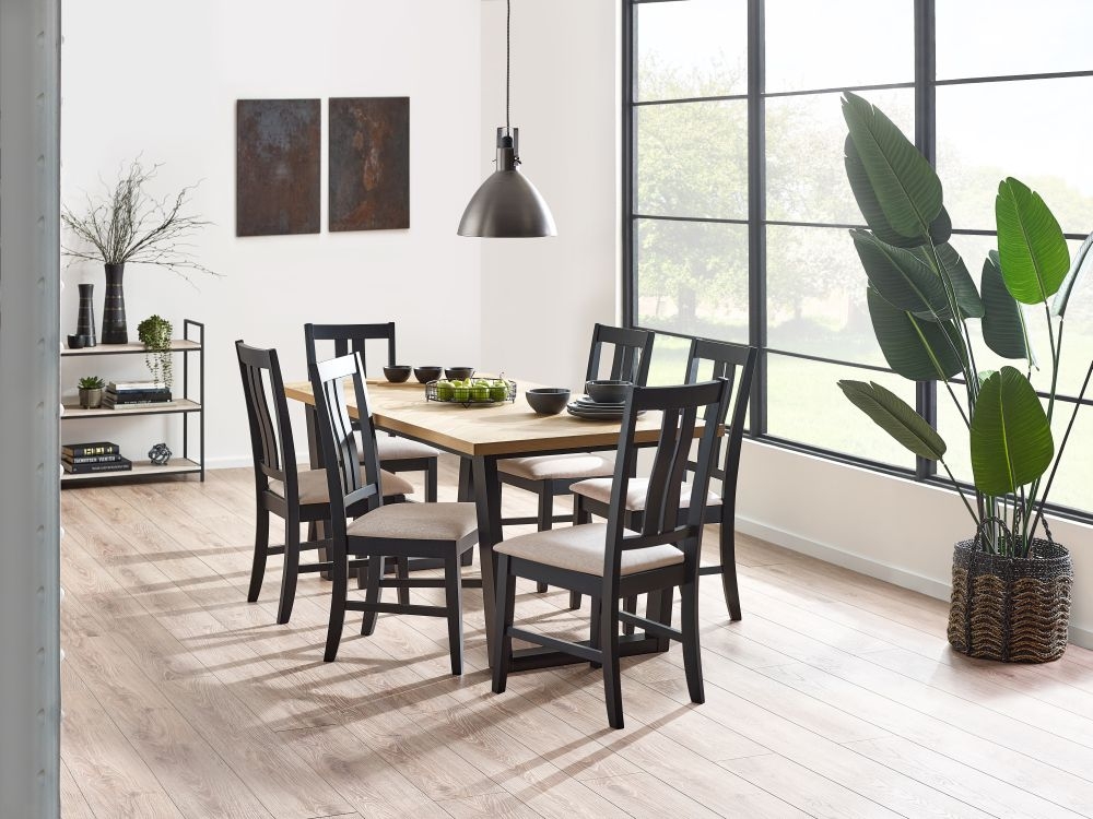Product photograph of Hilton Black And Oak Herringbone Dining Set With 6 Chairs from Choice Furniture Superstore.