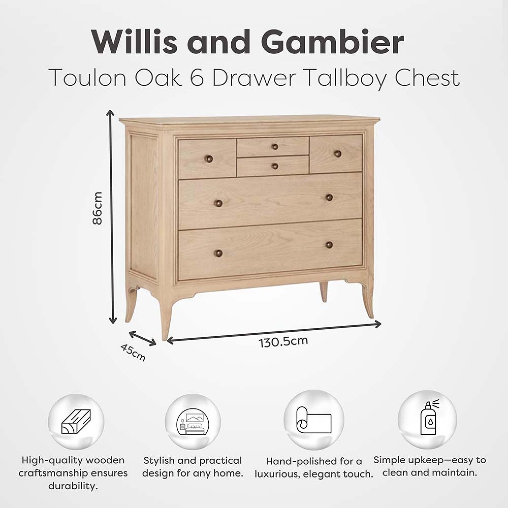 Product photograph of Willis And Gambier Toulon Oak 6 Drawer Chest from Choice Furniture Superstore.