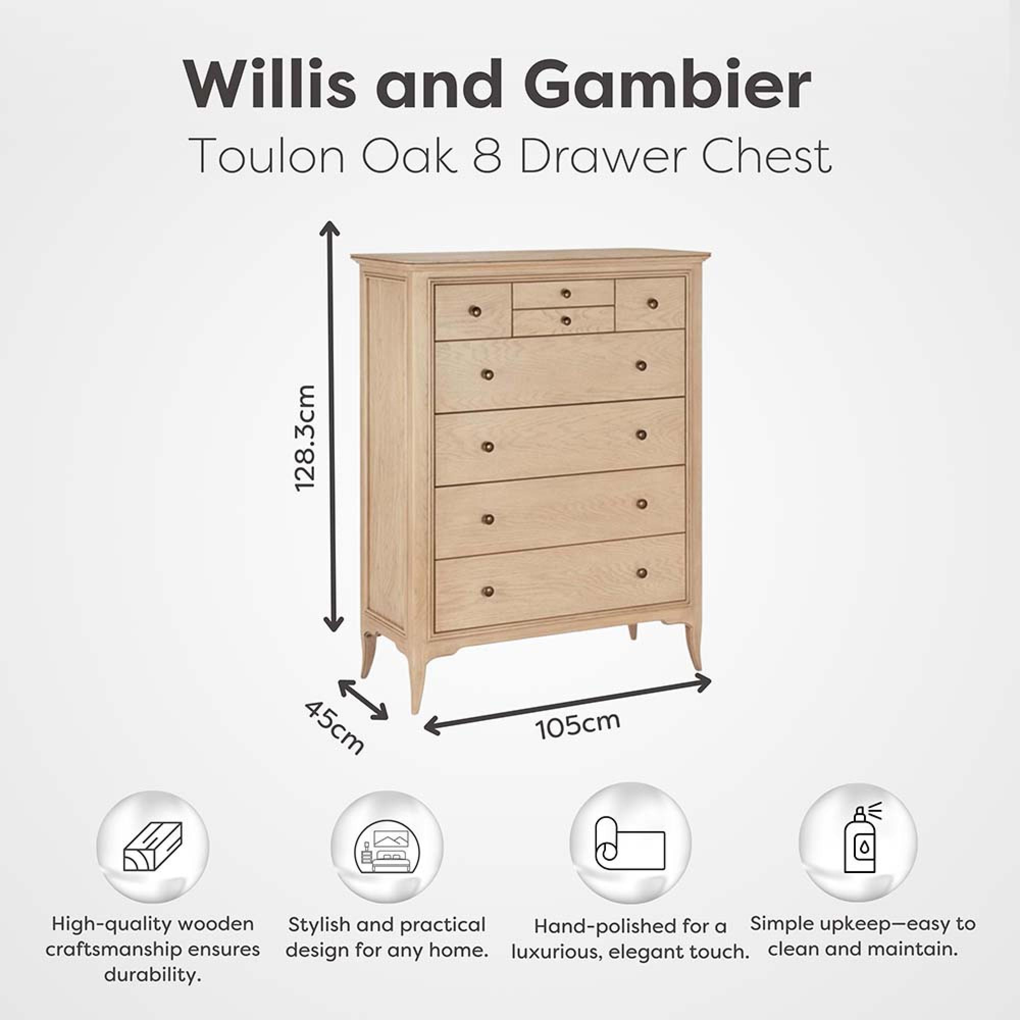 Product photograph of Willis And Gambier Toulon Oak 8 Drawer Chest from Choice Furniture Superstore.