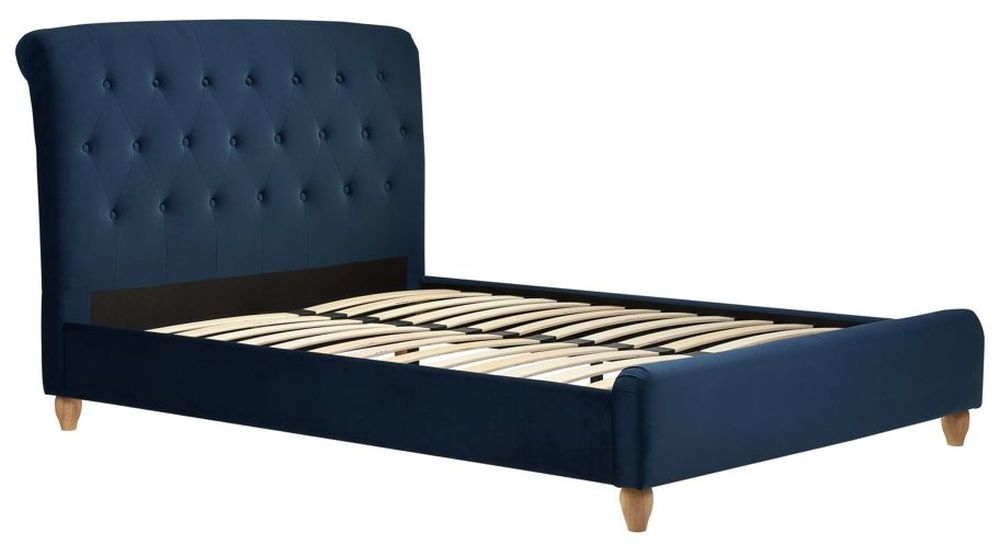 Product photograph of Brompton Midnight Blue Fabric Bed - Sizes Available from Choice Furniture Superstore.