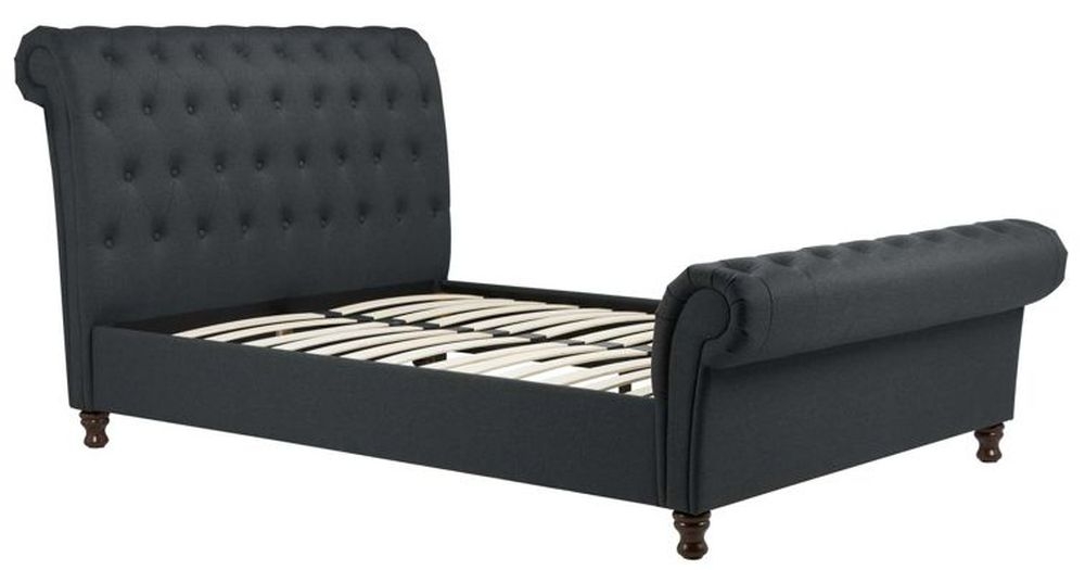 Product photograph of Castello Charcoal Fabric Sleigh Bed - Sizes Available from Choice Furniture Superstore.