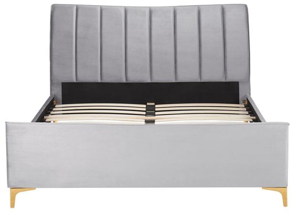 Product photograph of Clover Grey Velvet Fabric Bed - Sizes Available from Choice Furniture Superstore.