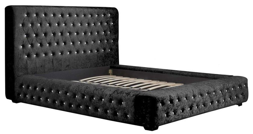 Product photograph of Grande Black Crushed Velvet Fabric Bed - Comes In Double King And Queen Size from Choice Furniture Superstore.