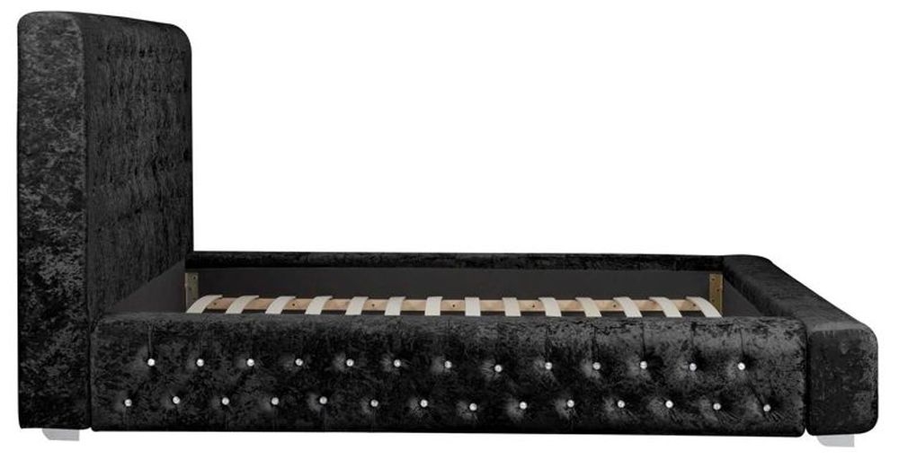 Product photograph of Grande Black Crushed Velvet Fabric Bed - Comes In Double King And Queen Size from Choice Furniture Superstore.