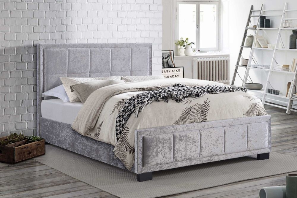 Product photograph of Hannover Steel Crushed Velvet Fabric Bed - Sizes Available from Choice Furniture Superstore.