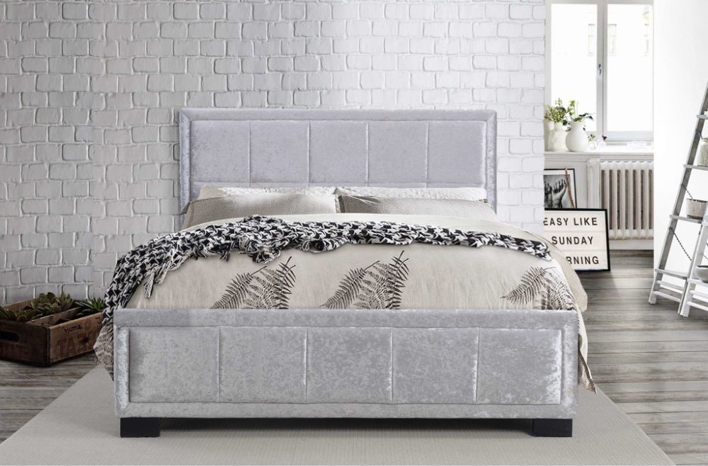 Product photograph of Hannover Steel Crushed Velvet Fabric Bed - Sizes Available from Choice Furniture Superstore.