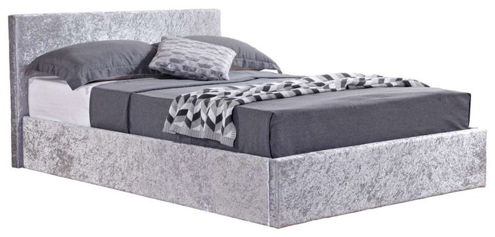 Steel Crushed Velvet Fabric Ottoman Bed - Comes in Small Double, Double and King Size