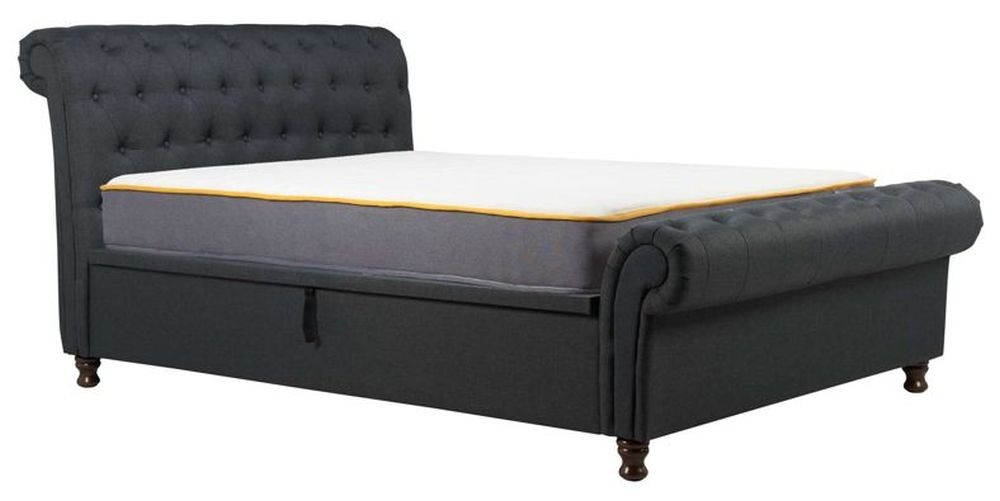 Product photograph of Castello Charcoal Fabric Side Sleigh Ottoman Storage Bed - Sizes Availabe from Choice Furniture Superstore.
