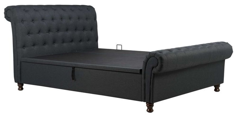 Product photograph of Castello Charcoal Fabric Side Sleigh Ottoman Storage Bed - Sizes Availabe from Choice Furniture Superstore.
