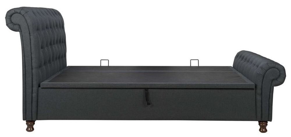 Product photograph of Castello Charcoal Fabric Side Sleigh Ottoman Storage Bed - Sizes Availabe from Choice Furniture Superstore.