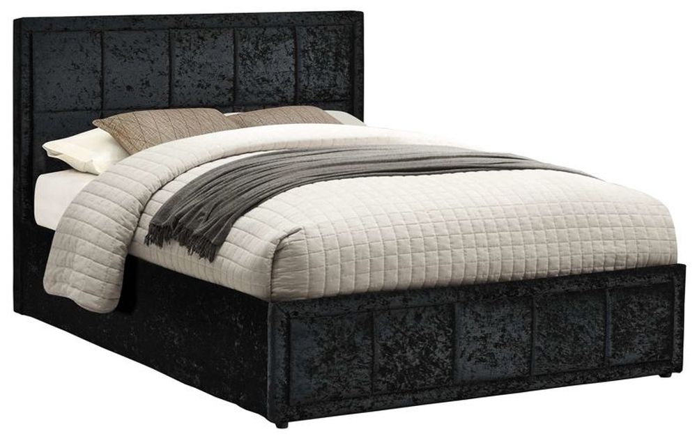 Product photograph of Hannover Black Crushed Velvet Fabric Ottoman Storage Bed - Sizes Available from Choice Furniture Superstore.