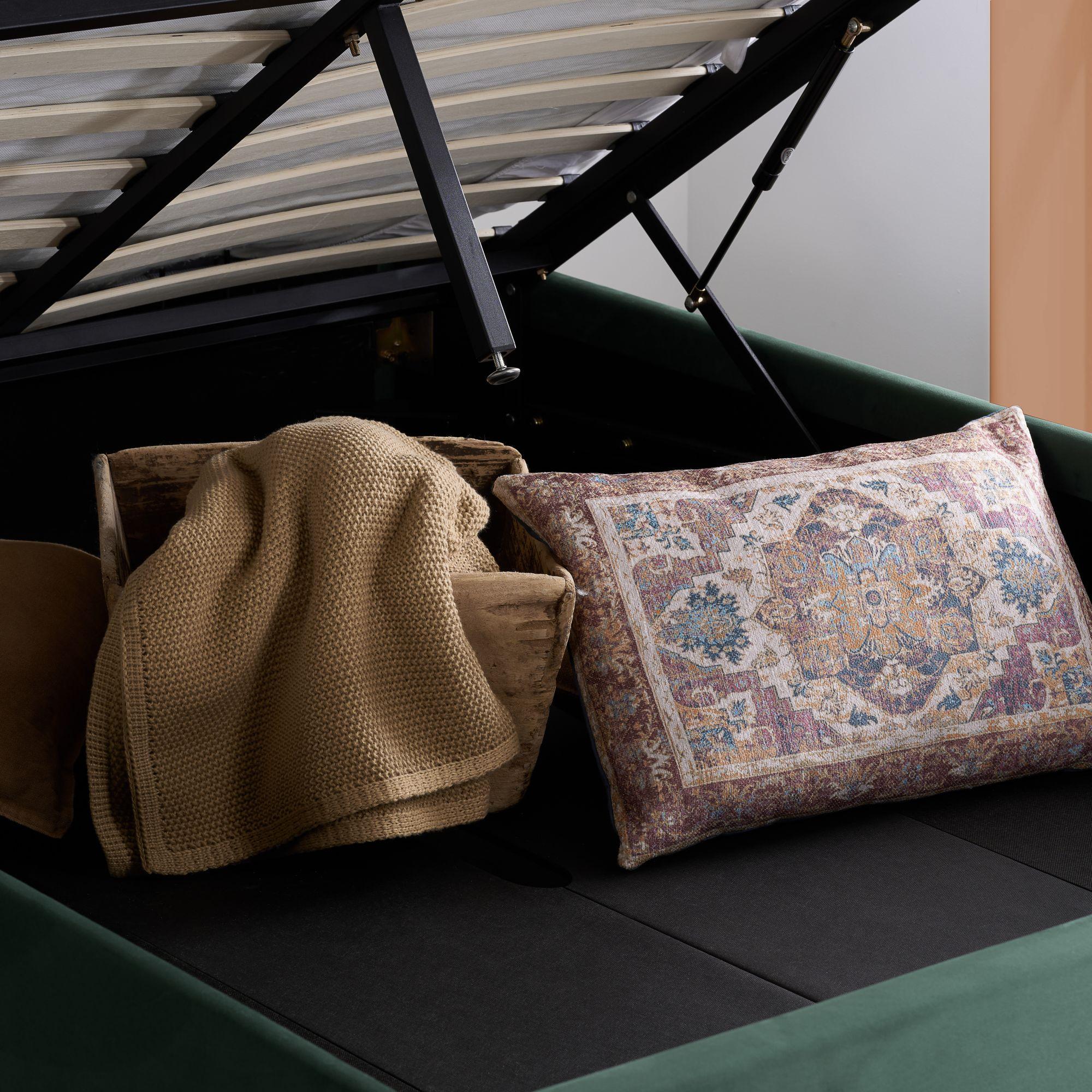 Product photograph of Loxley Green Fabric Ottoman Storage Bed - Sizes Available from Choice Furniture Superstore.