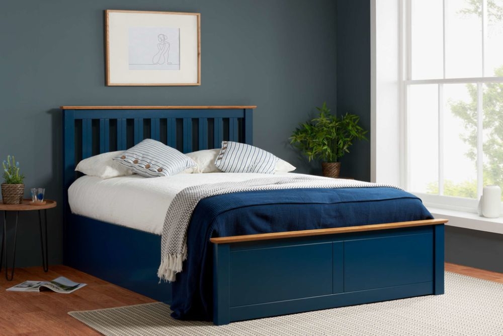 Product photograph of Phoenix Navy Blue Wood Ottoman Bed - Comes In Small Double Double And King Size from Choice Furniture Superstore.